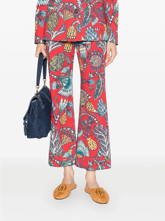LA DoubleJ Pants - LA DoubleJ Red Botanical Wide-Leg Pants